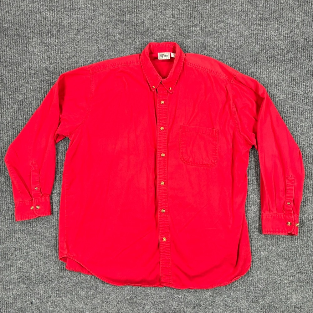 Vintage North River Mens Button Down Size 2XL Red Shirt Long Sleeve Cotton